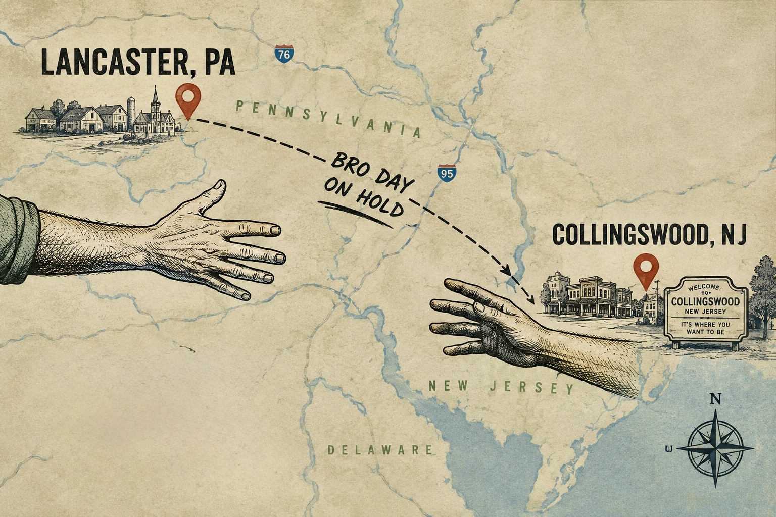 Bro Day map from Lancaster, PA to Collingswood, NJ
